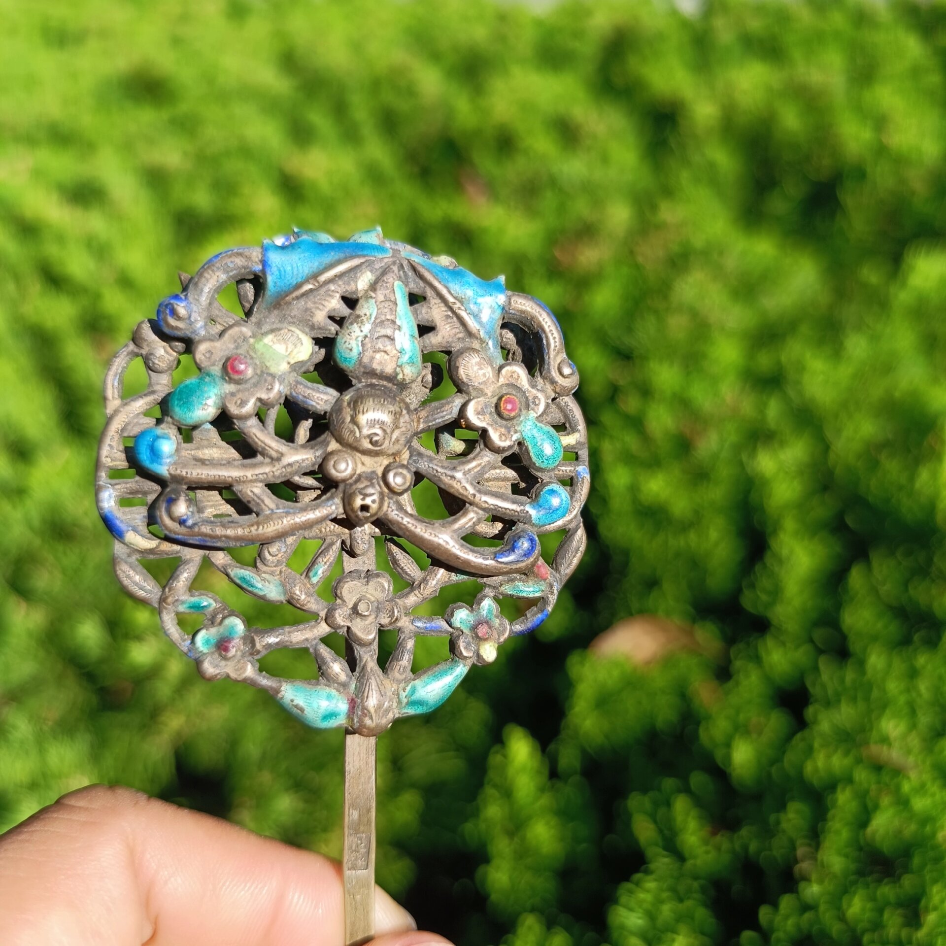 清代烤蓝发簪 清代烤蓝发簪,双重工艺,带寿字,蝙蝠,福在眼前