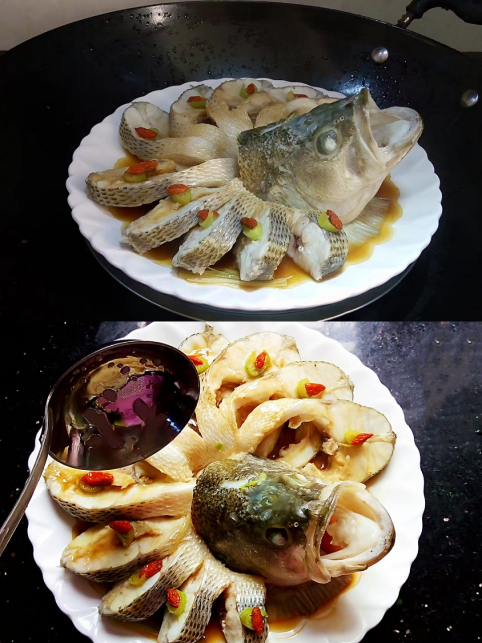 (附孔雀开屏鱼的切法) 鲈鱼味道鲜美,清蒸能够保持它的原汁原味.