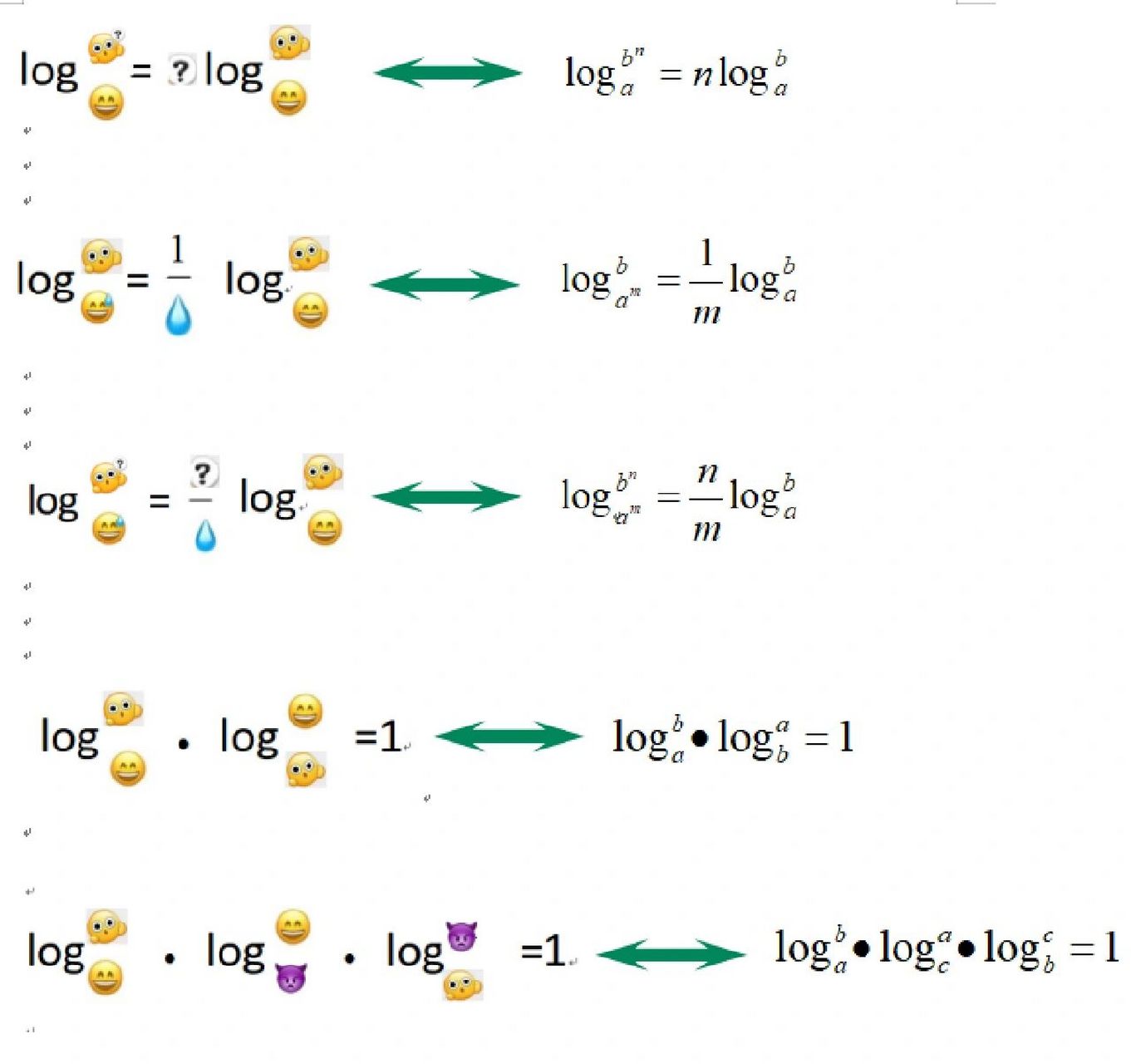 对数计算公式 (表情包版) 今天不更新笔记,心血来潮搞了一下这个,感觉