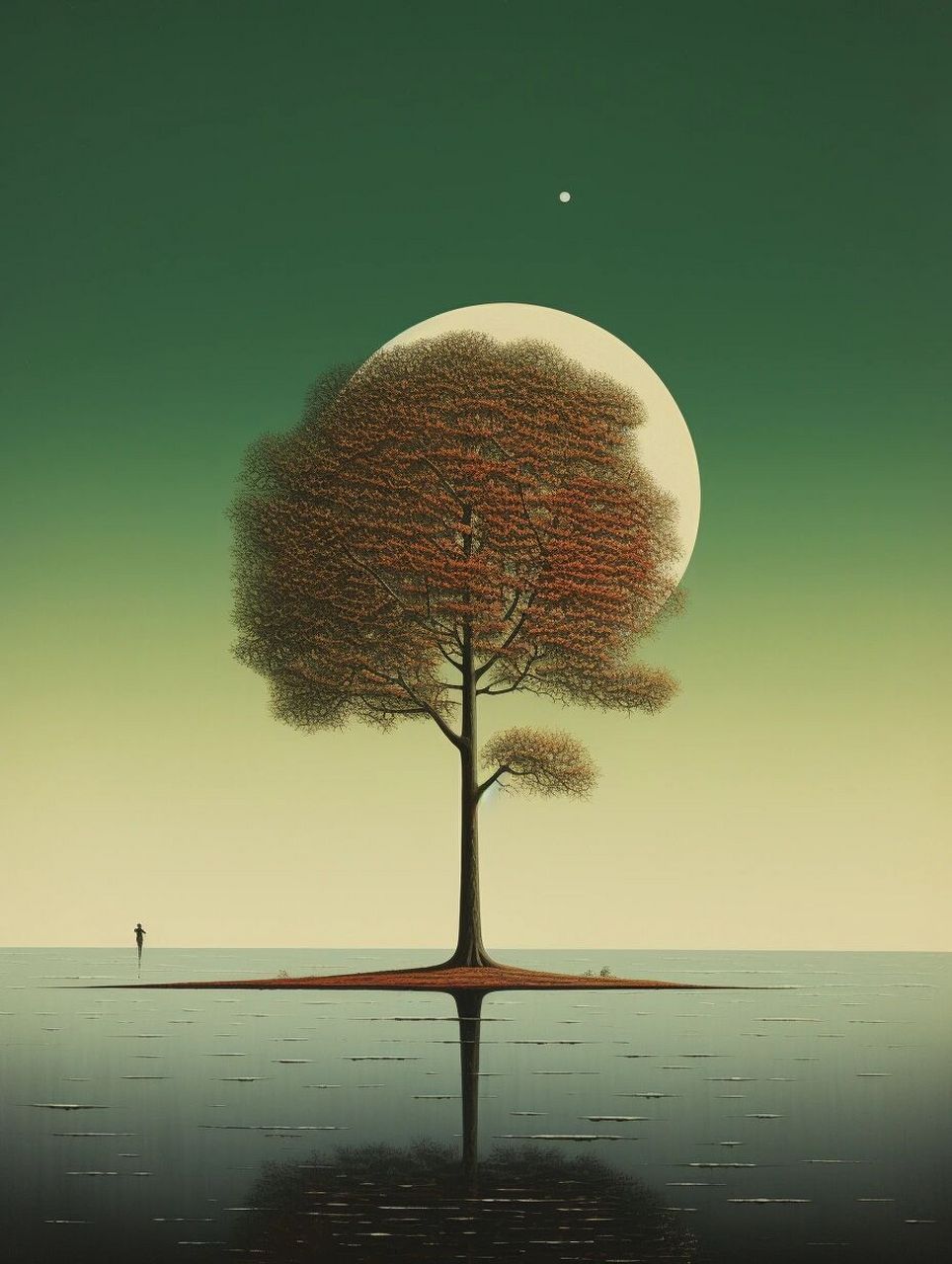 月亮和孤独的一棵树