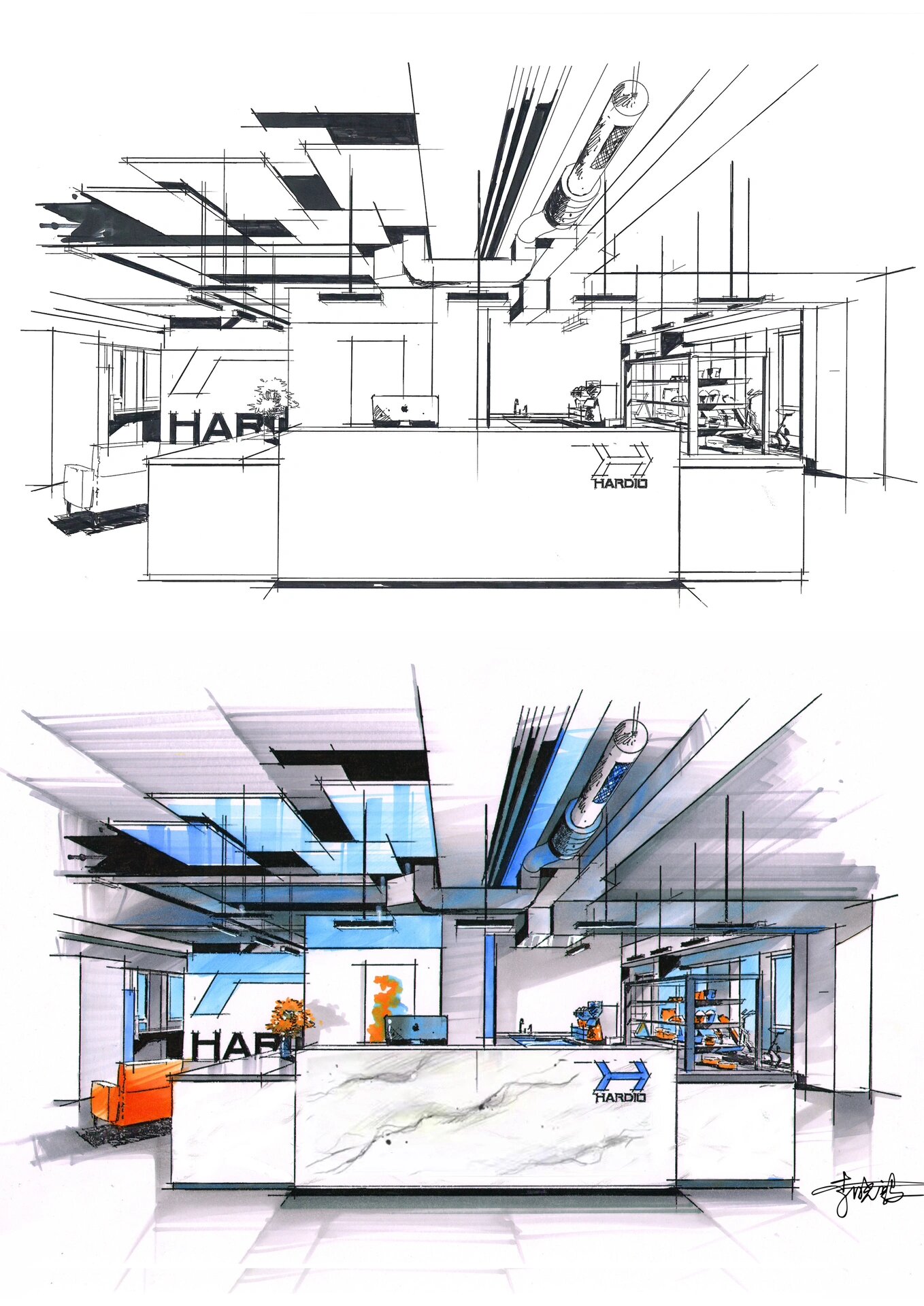 办公室前台手绘效果图图片