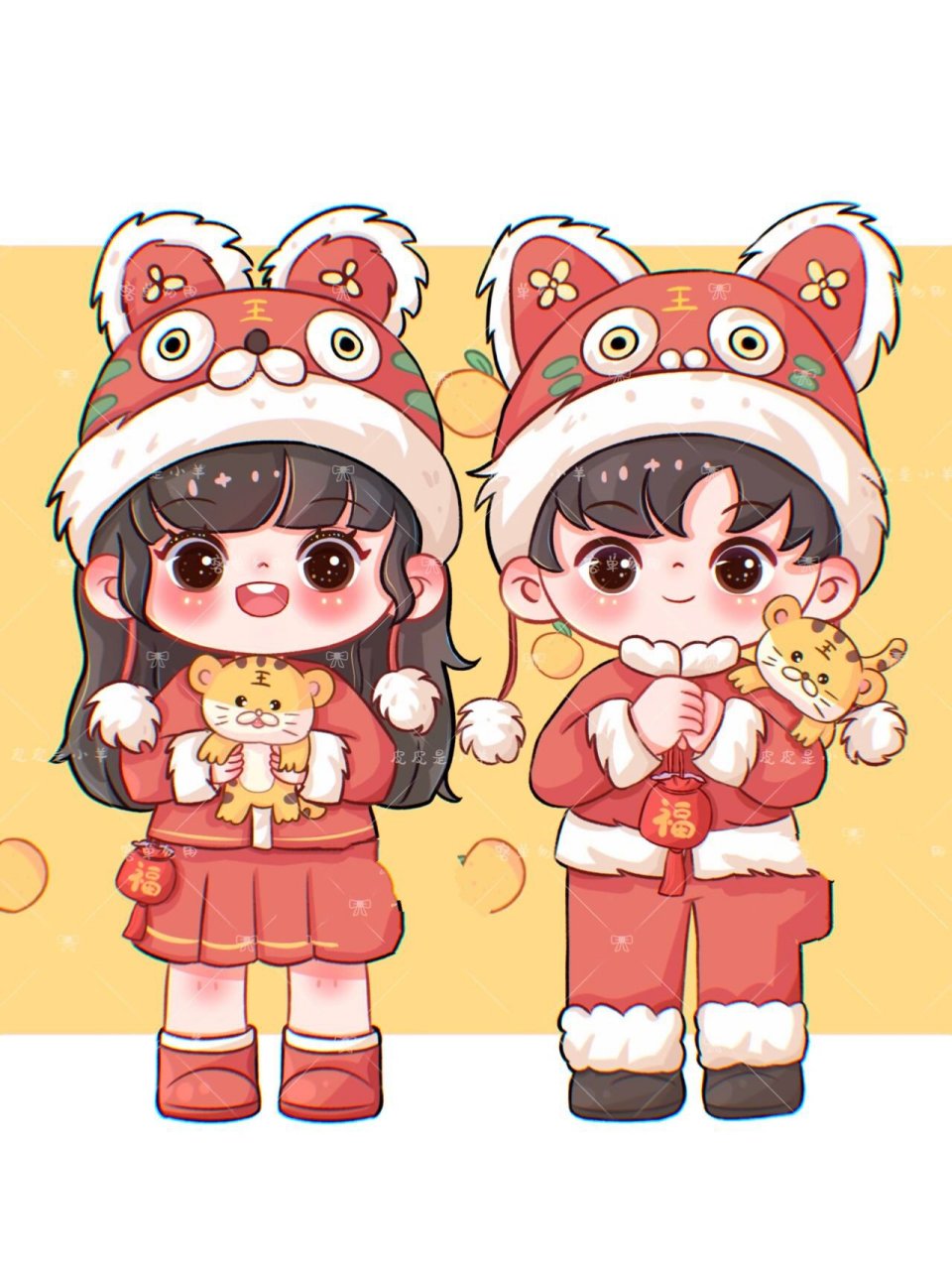可爱q版|情侣全身头像|稿件展示0606 快过年啦,有小姐姐已经拉上