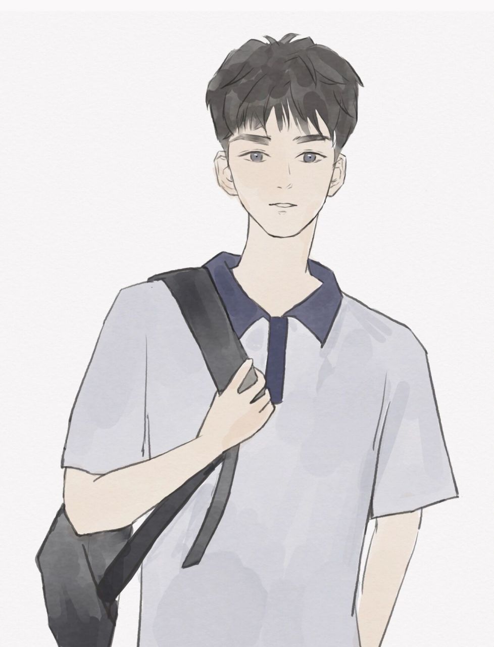 插画|校服少年(附过程图) 第一次画男生插画,参考这位小哥哥未经允许