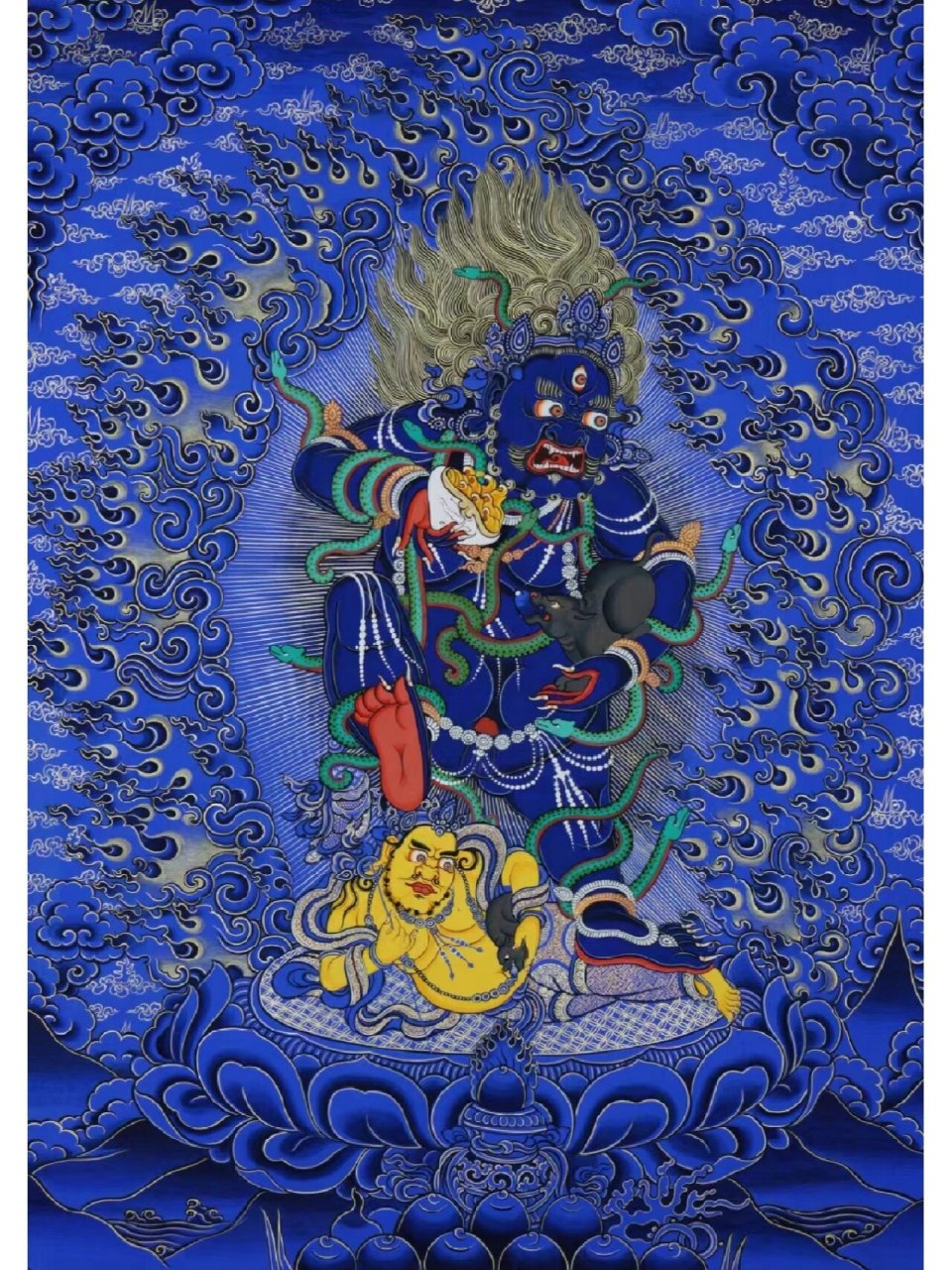 蓝色黑财神唐卡 蓝唐黑财神 70*50厘米