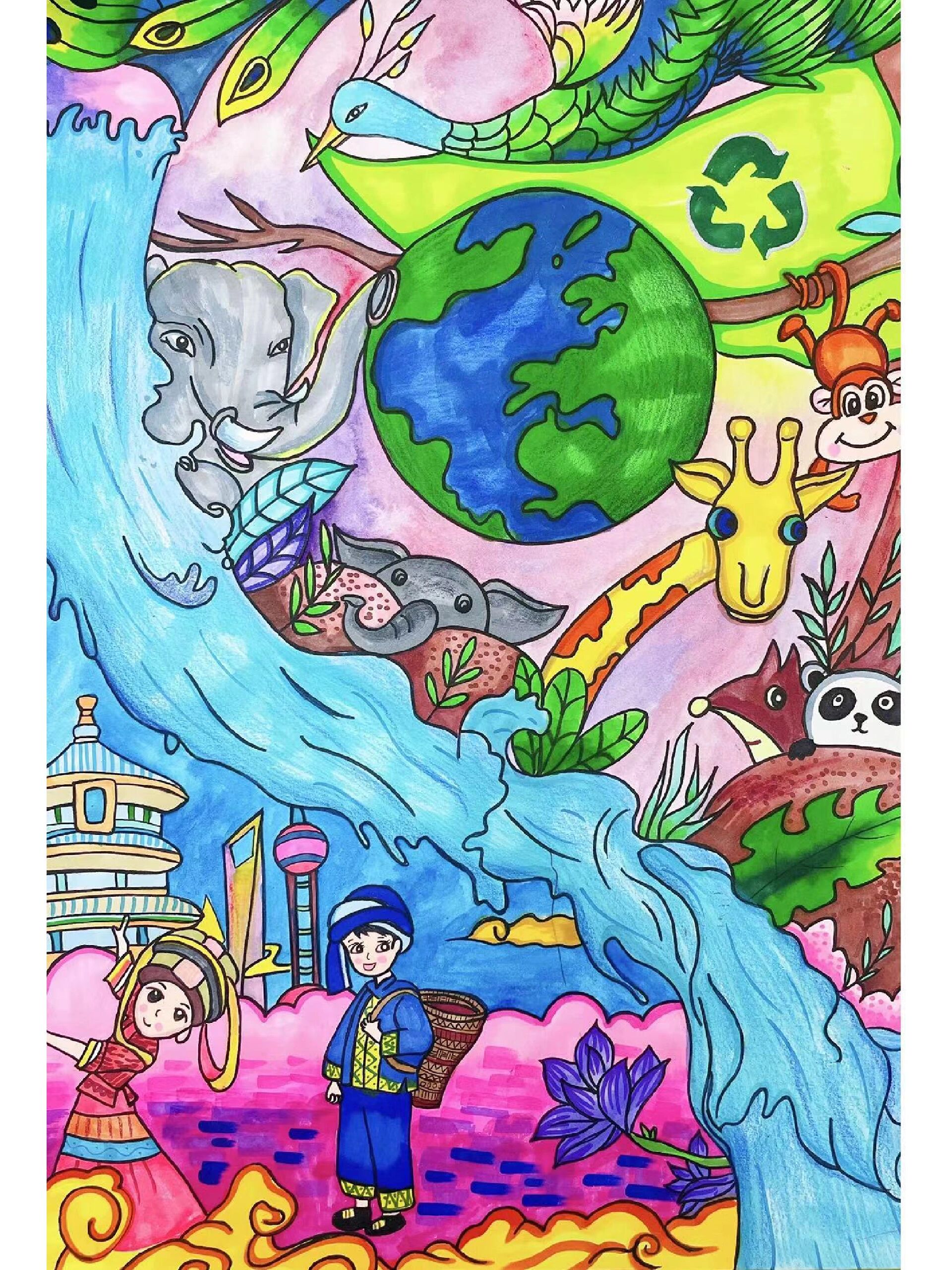 绿色家园,保护环境儿童画一等奖作品赏析