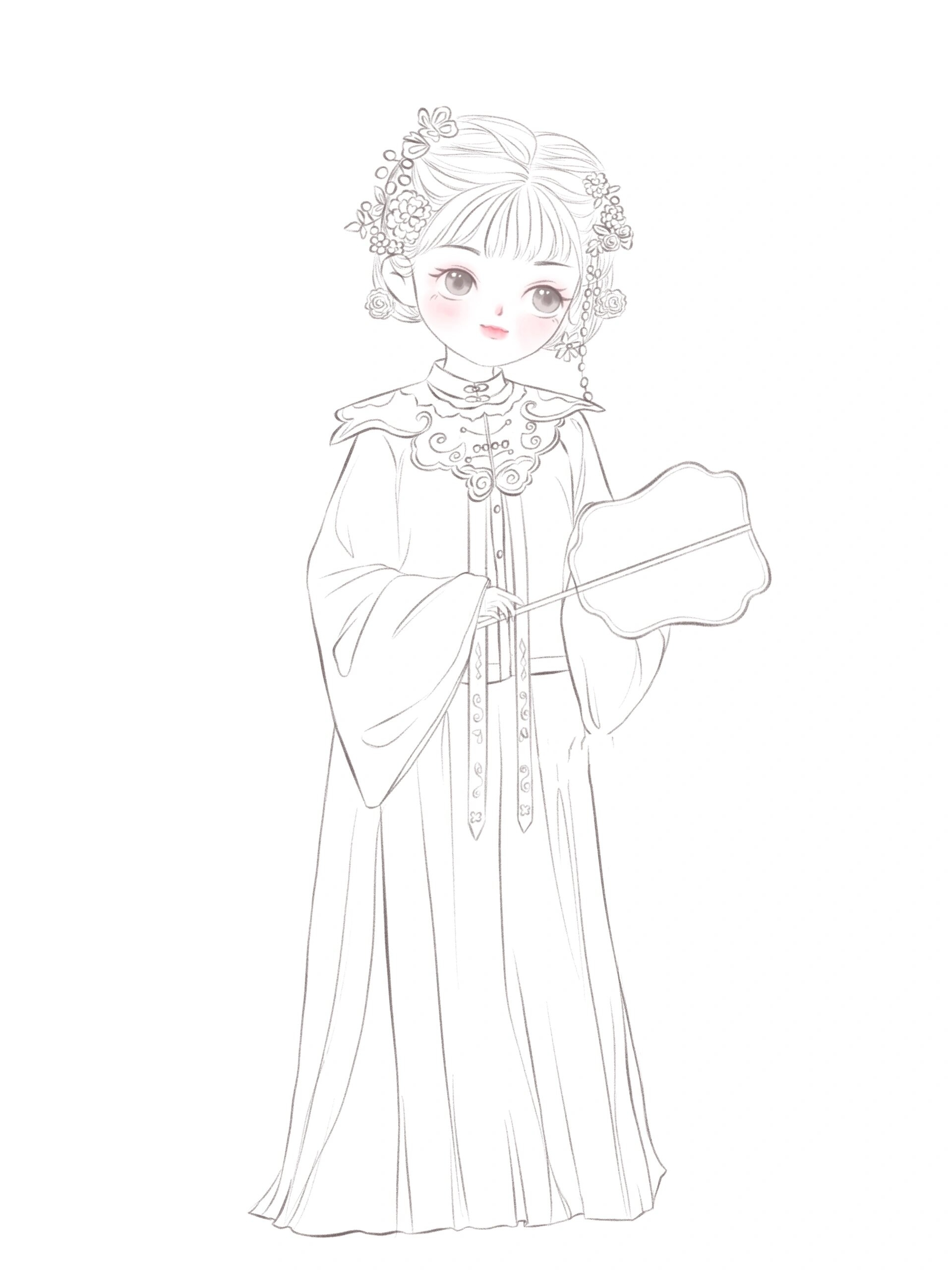 古风线稿/5头身q版人物插画