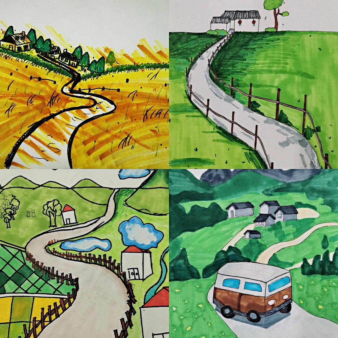 浙美版/五年级下册/弯弯的小路/透视 弯弯的小路课堂作业