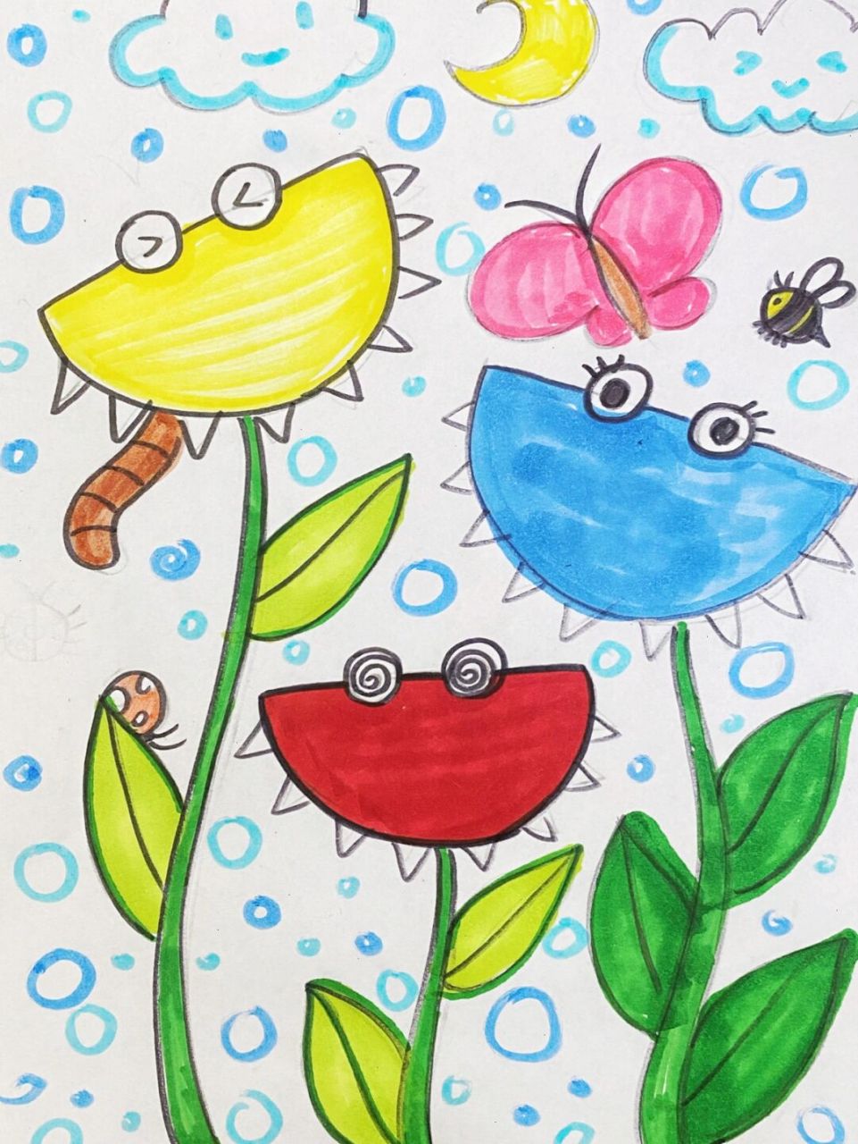 捕虫草儿童画 #马克笔# #卡通画# #儿童画# #食虫草##捕虫草