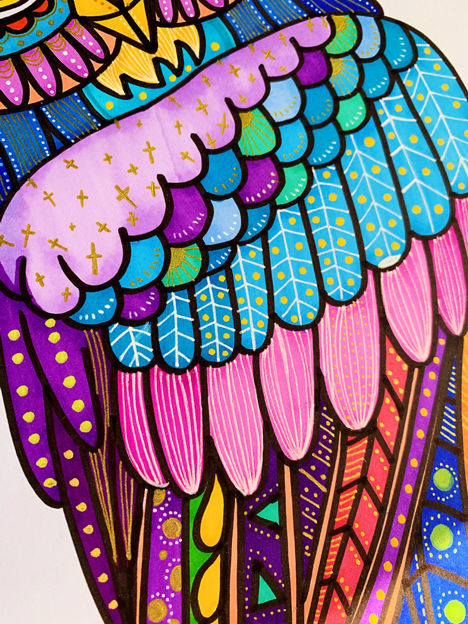 儿童绘画课程教学—《猫头鹰》 这次换了荷兰白卡 上色更加流畅 颜色