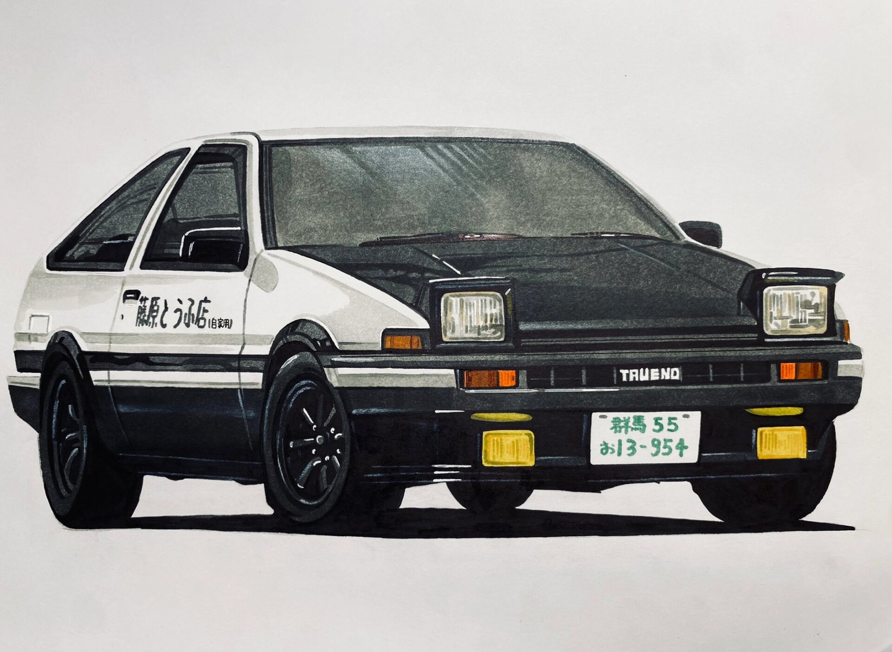 画个头文字d里的ae86 马克笔手绘丰田ae86.应该是画过的第二张了