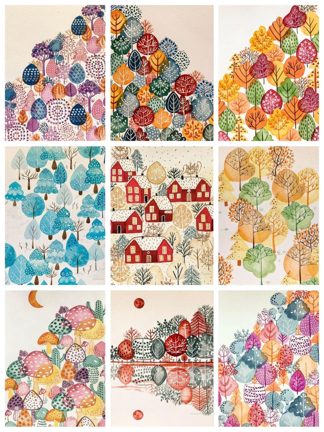 来自fnkdesigns的水彩装饰画,风景,树林,纹样. 一片特别的小树林