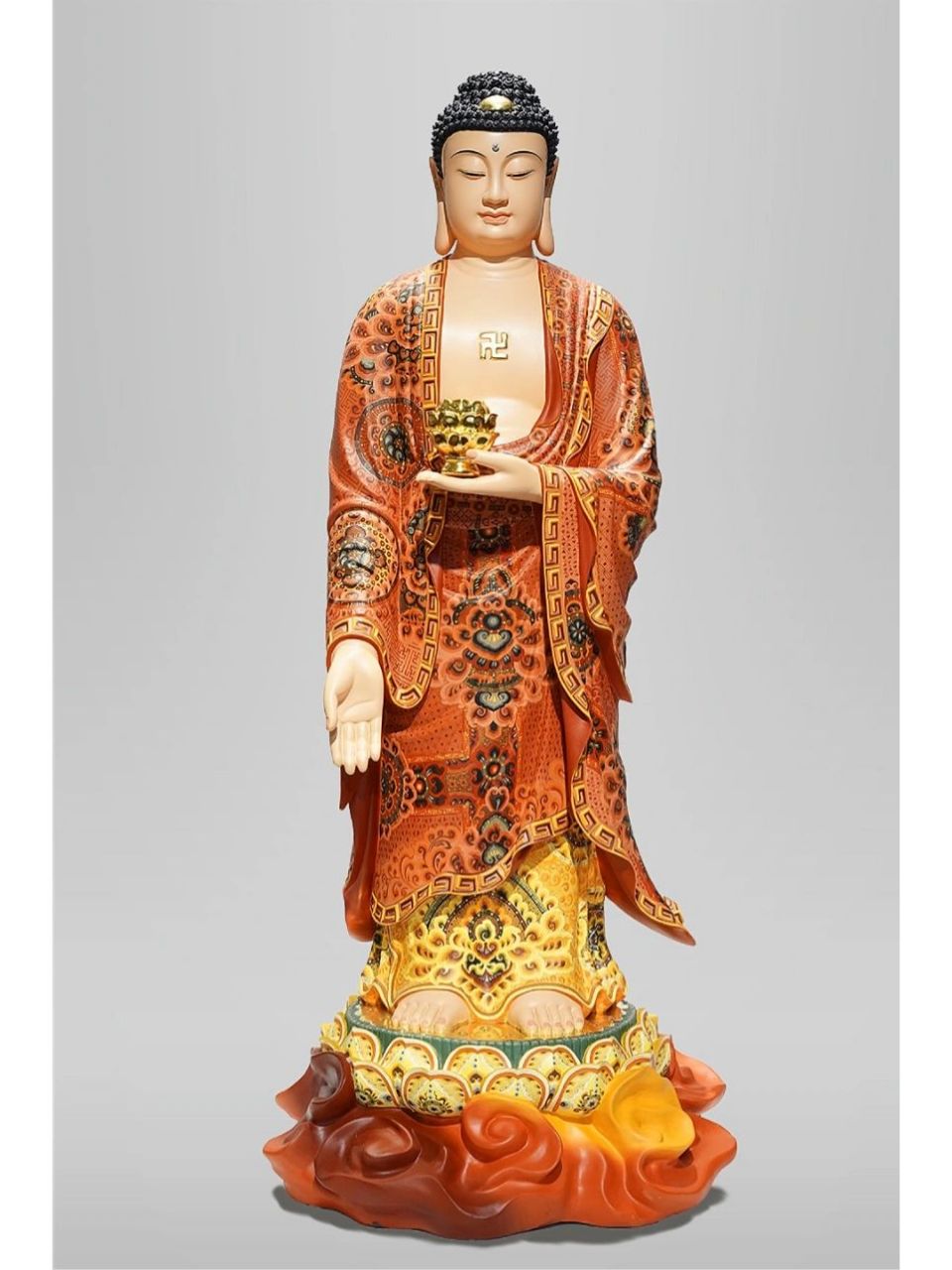 西方三圣阿弥陀佛 | 彩绘 西方三圣工艺品摆件 材质:黄铜 工艺:铜包金