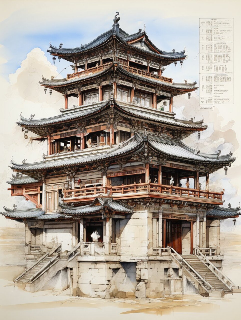 226-一组古建筑手绘图欣赏,手绘素材积累 一组古建筑手绘图欣赏,手绘