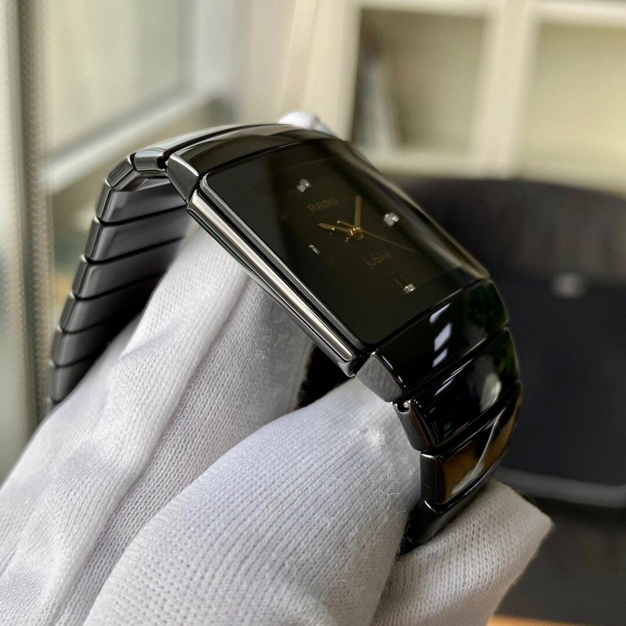 雷达rado-sintra银钻系列r13336732 男士石英表,陶瓷材质,黑金刚,表径