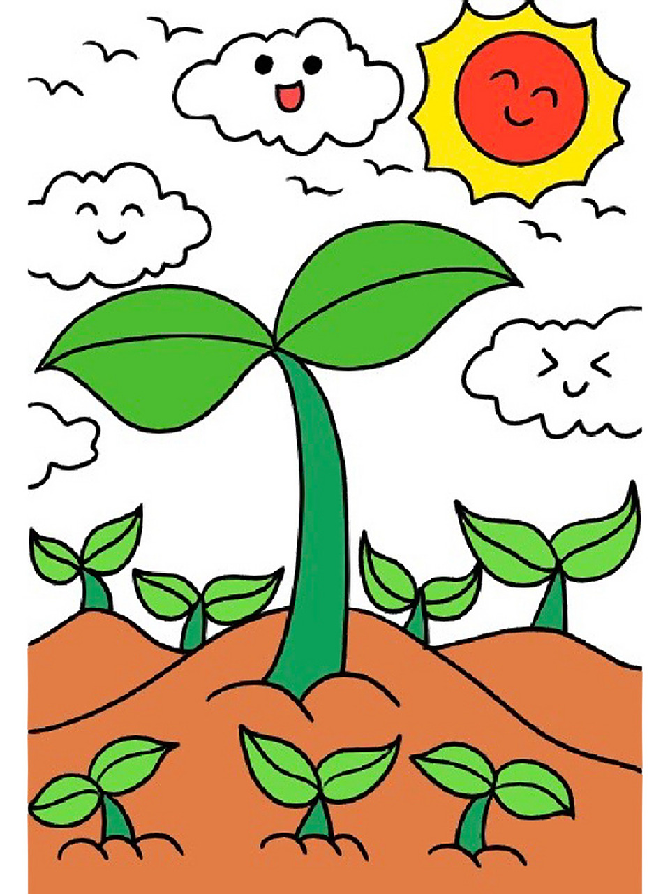 禾苗发芽儿童画 春天主题画