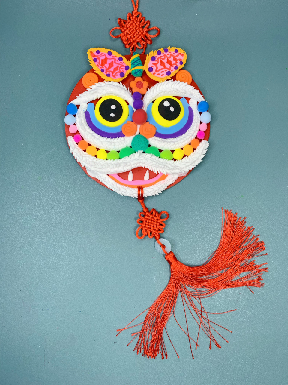 粘土手工/醒狮,舞狮,新年主题手工 醒狮挂件