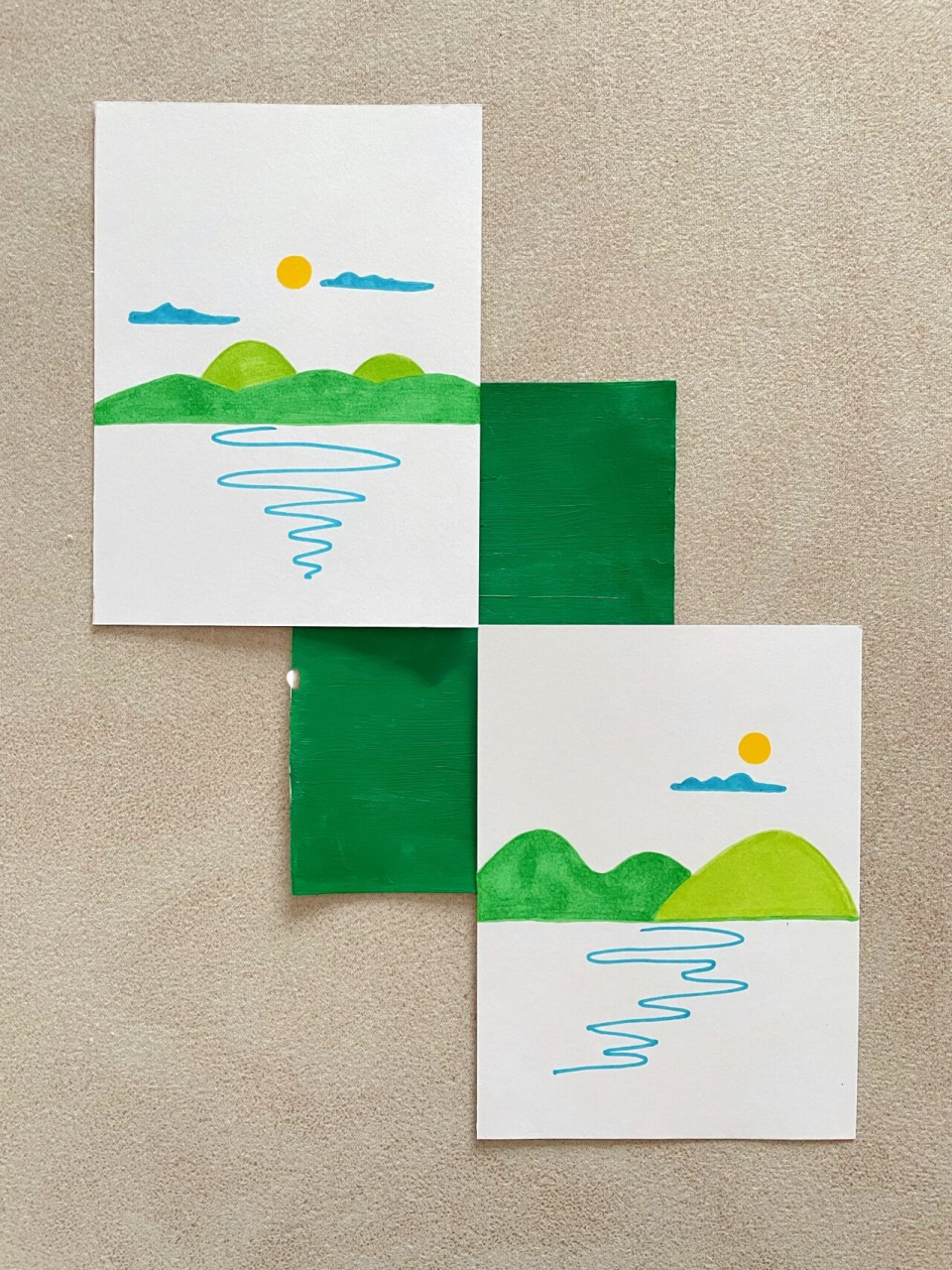 绿色的小山,蓝色的湖水,春天的气息,扑面而来 工具:多乐绘马克笔