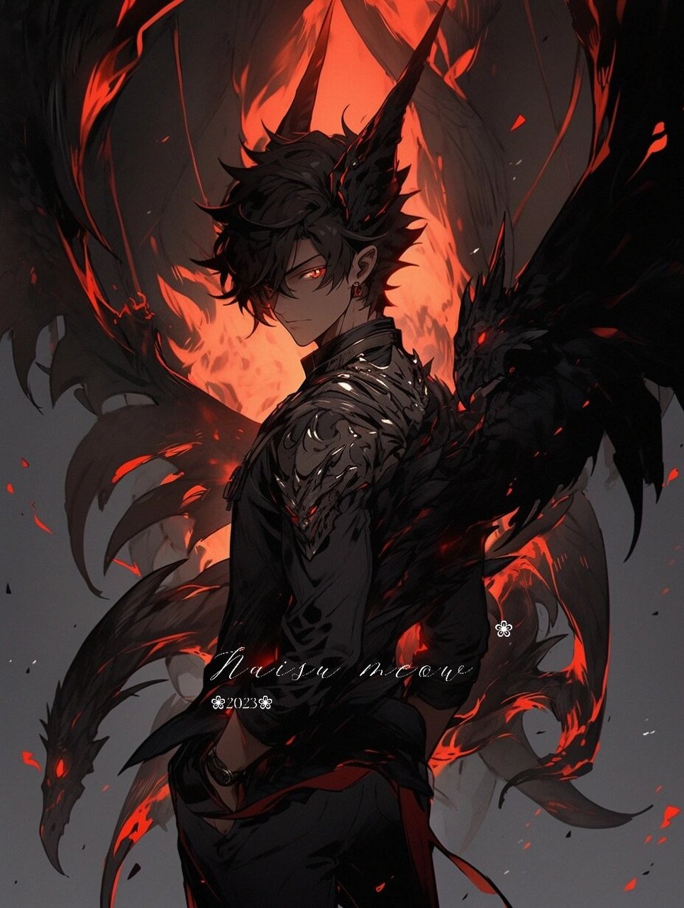 黑夜龙翼|漂亮大翅膀霸气长角狂野男孩头像 94黑红色的夜焰之龙幻化