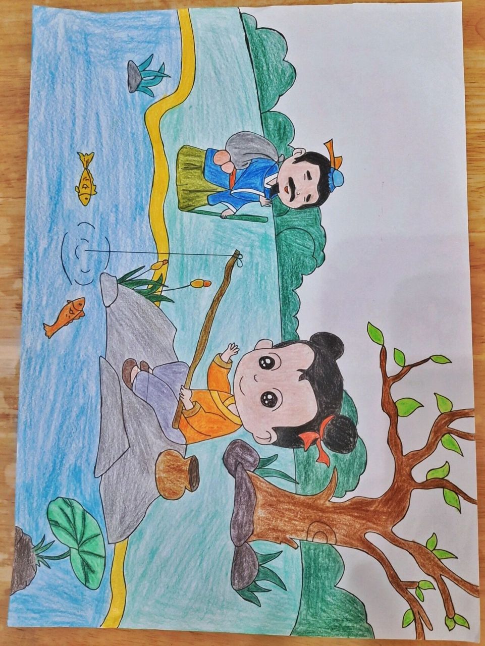 《小儿垂钓》古诗配图 小学生必背古诗 古诗配图 趣味古诗配图卡通画