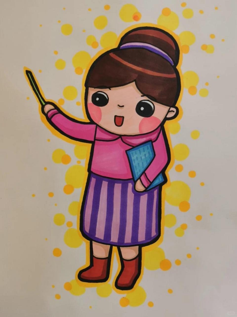 女教师 ,马克笔儿童画简笔画临摹 临摹