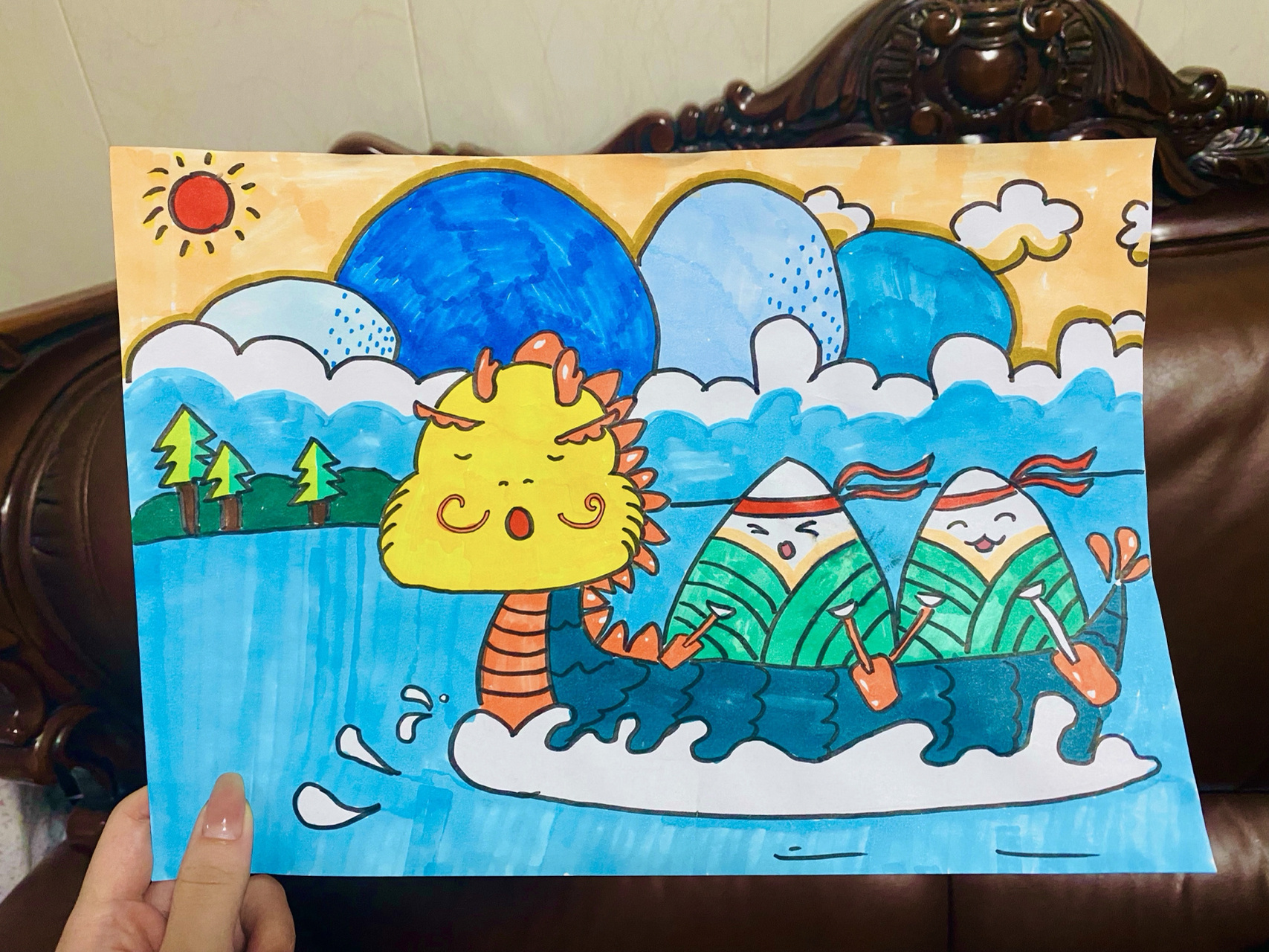 端午节快乐 端午赛龙舟儿童画 端午快乐 你吃的甜粽还是咸粽呢