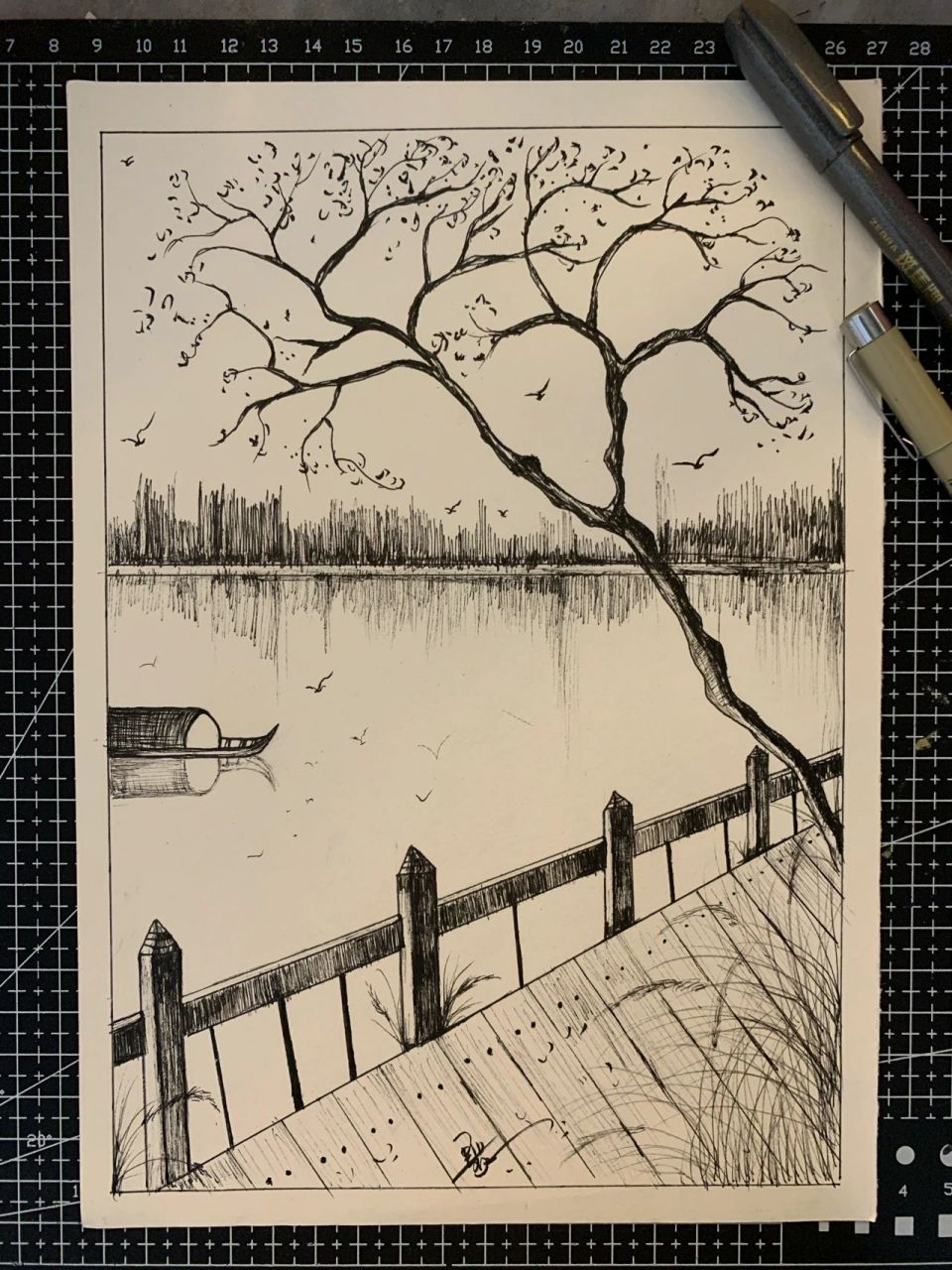 针管笔黑白风景画(含步骤)交个作业93 92普通素描纸 940.1  0.