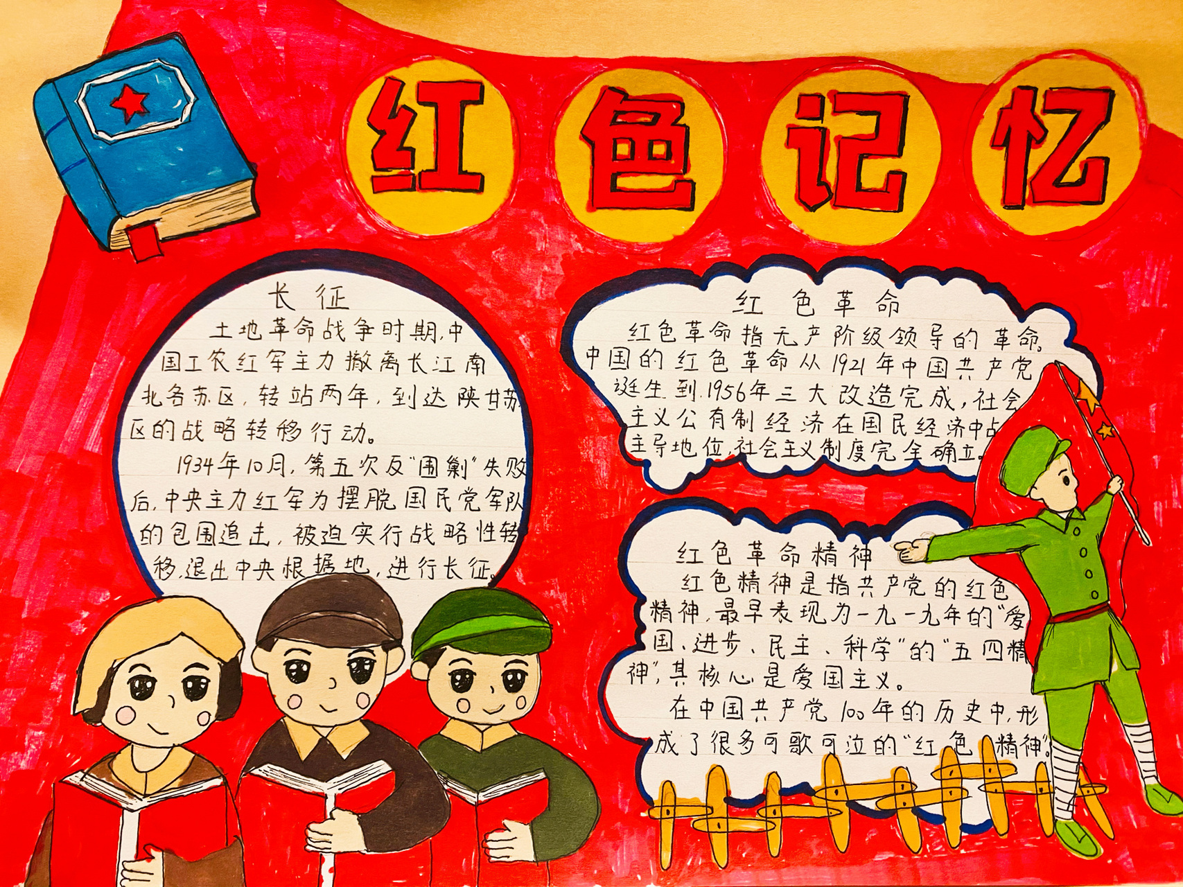 革命历史红色记忆爱国精神长征国庆手抄报 铭记红色历史,追寻红色足迹