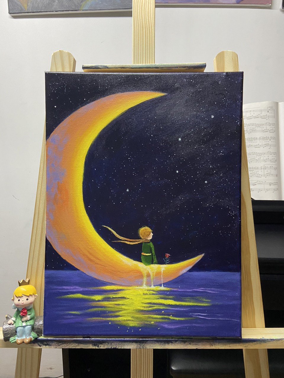 手绘丙烯画《小王子》9395 小王子与他独一无二的玫瑰95 这次用