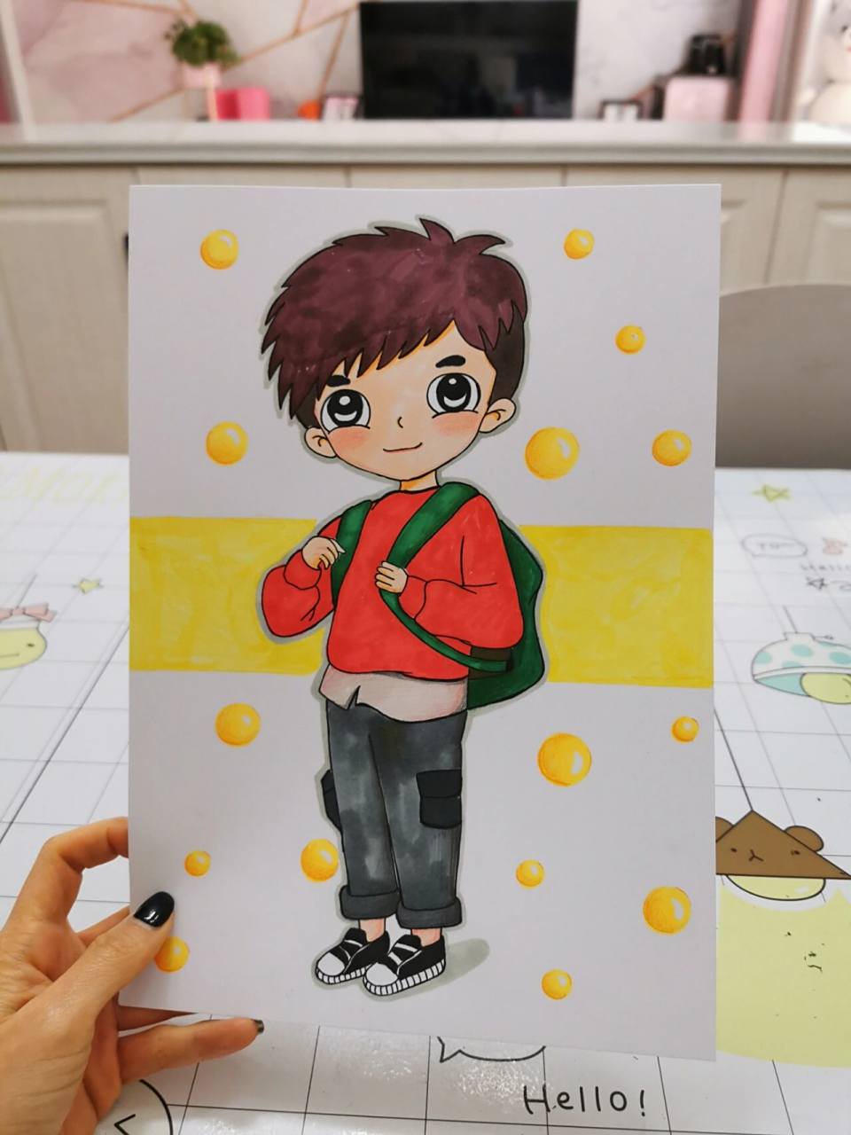 卡通小男孩自画像 儿子国庆作业,自画像