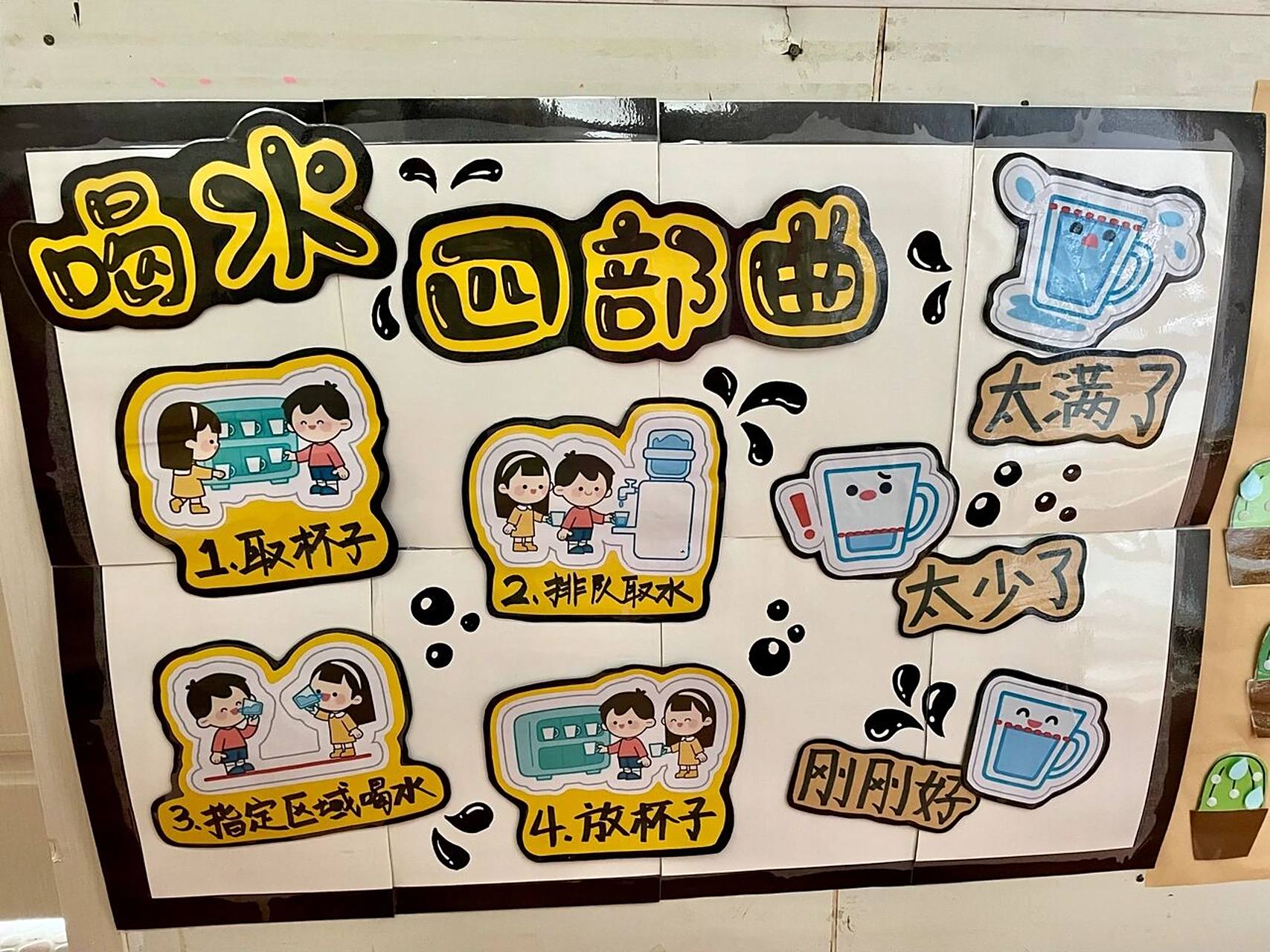 幼儿园环创|喝水区环创 小仙人掌绿色棕色卡纸剪剪贴贴,孩子喝水就