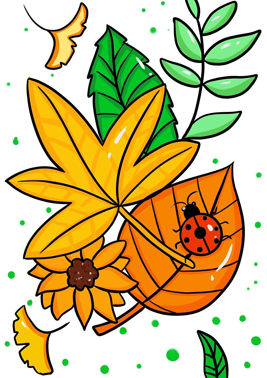 秋天枫叶儿童画(内有线稿) 粉丝破万啦 三连免费拿线稿啦