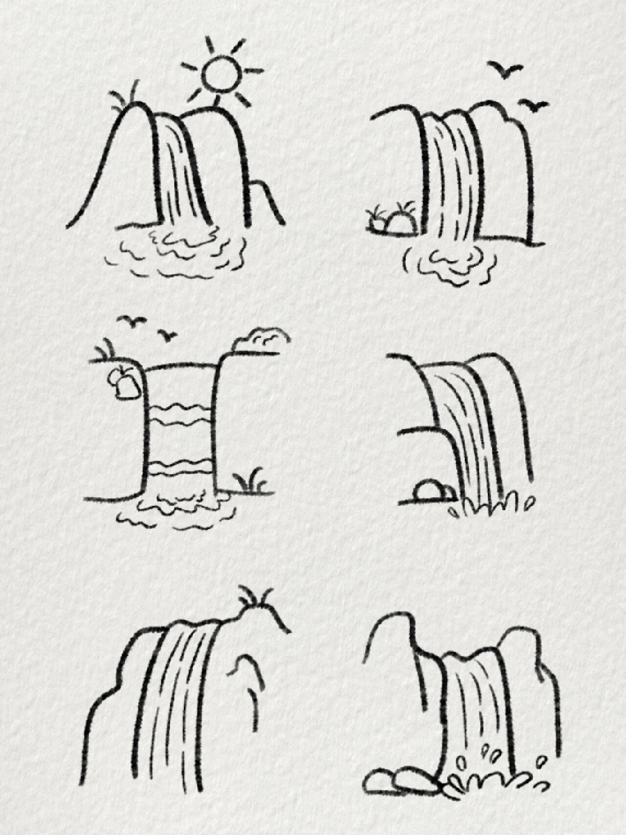 超简单的瀑布简笔画|高山流水90