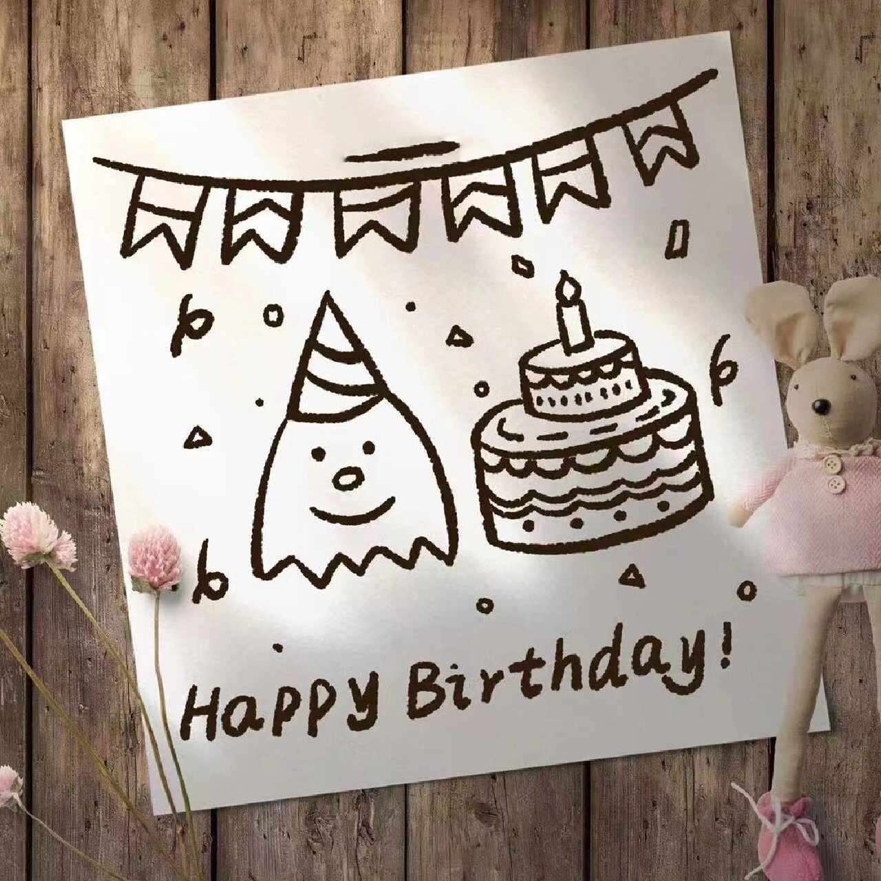 ins风 手绘一根蜡烛的生日蛋糕 含教程