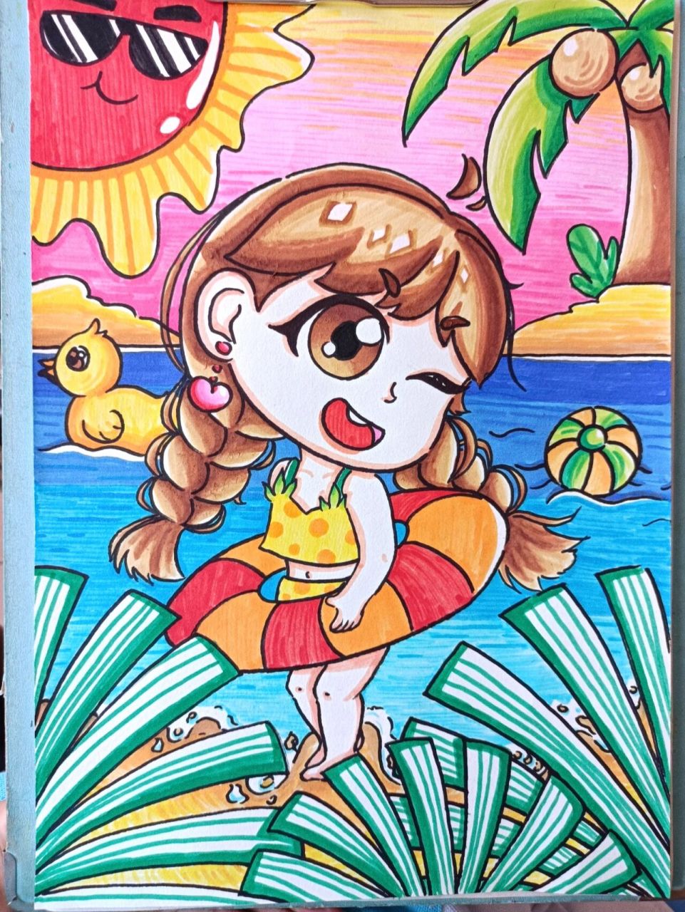 《欢乐假期》创意主题儿童画(含过程) 库存