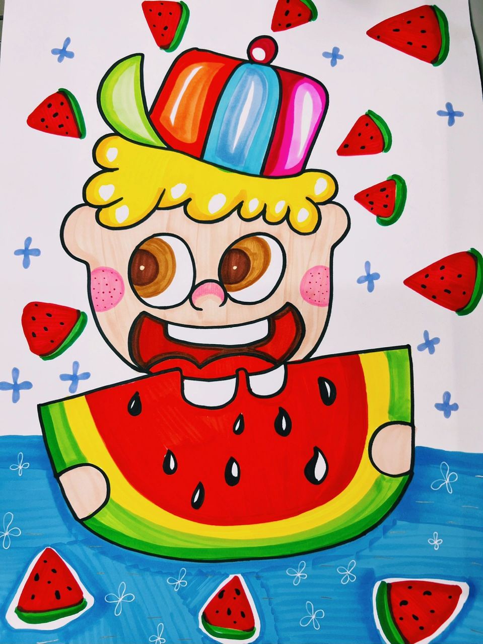 吃瓜果的人 创意儿童画 吃瓜果的人 创意儿童画