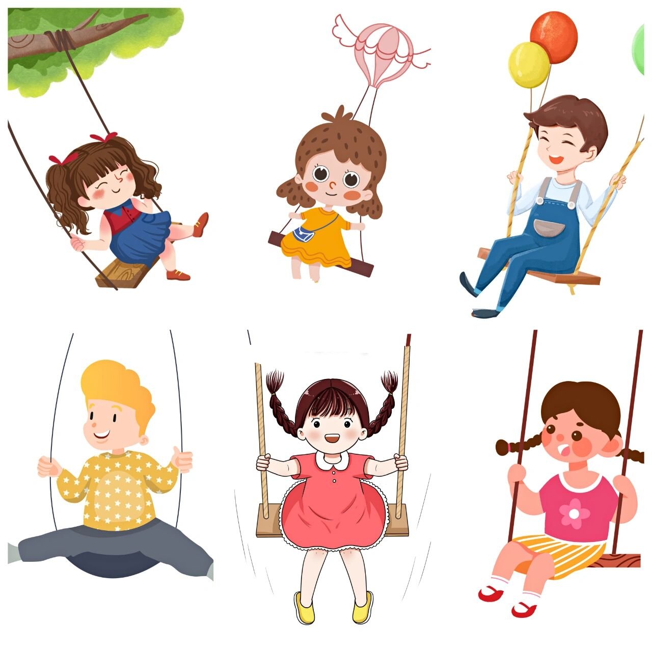 插画31|儿童画|免抠人物|荡呀荡秋千