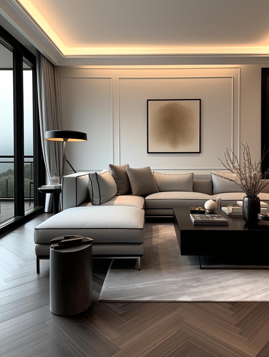 黑白作为空间的主色调 简洁的法式pu线条造型