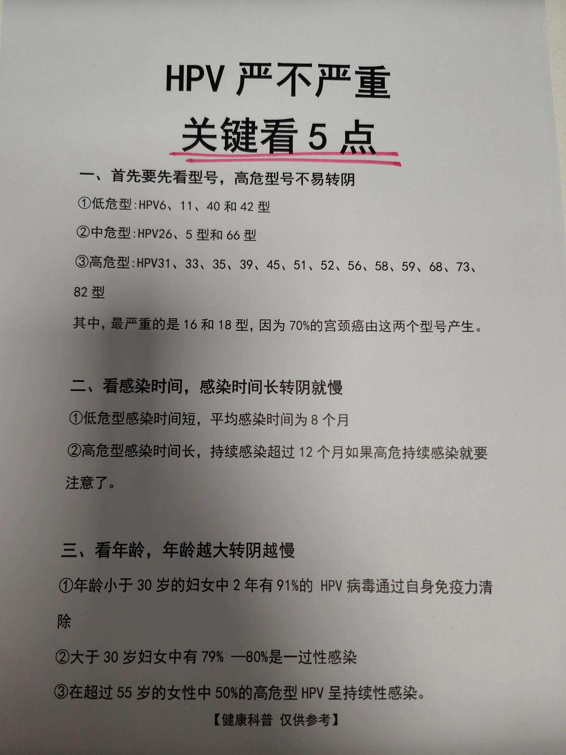 一,首先要先看型号,高危型号不易转阴①低危型hpv6,11,40和42型②