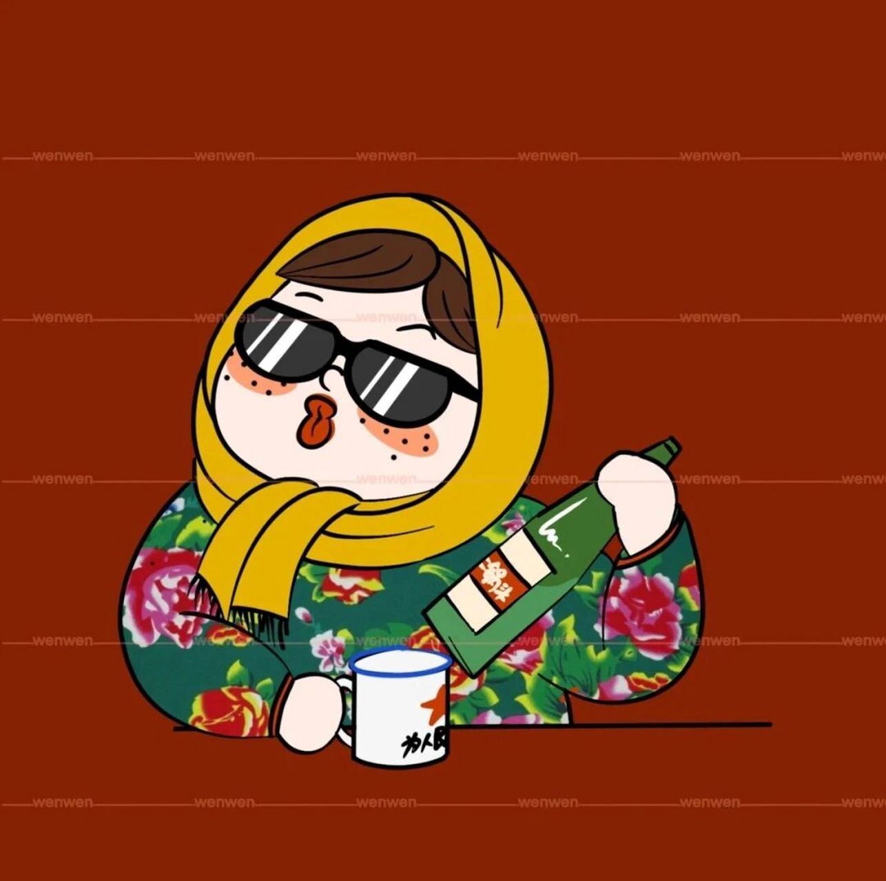 逗比姐妹花喝酒系列搞笑朋友圈九宫格图片