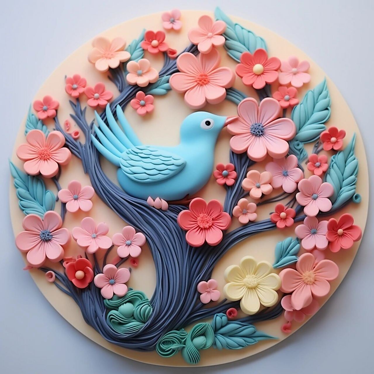 粘土~书上的小鸟创意手工粘土画