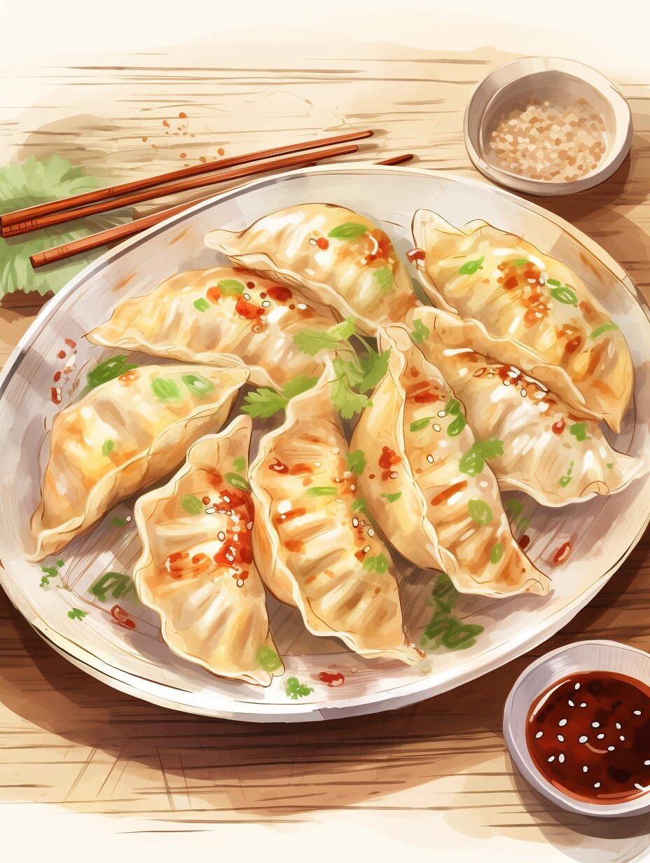 美食手帐插画素材分享-饺子 饺子沾酱油最好吃啦!