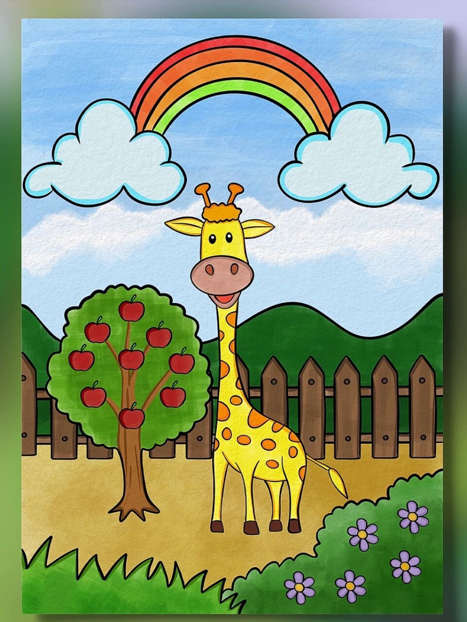 长颈鹿简笔画彩色可爱图片