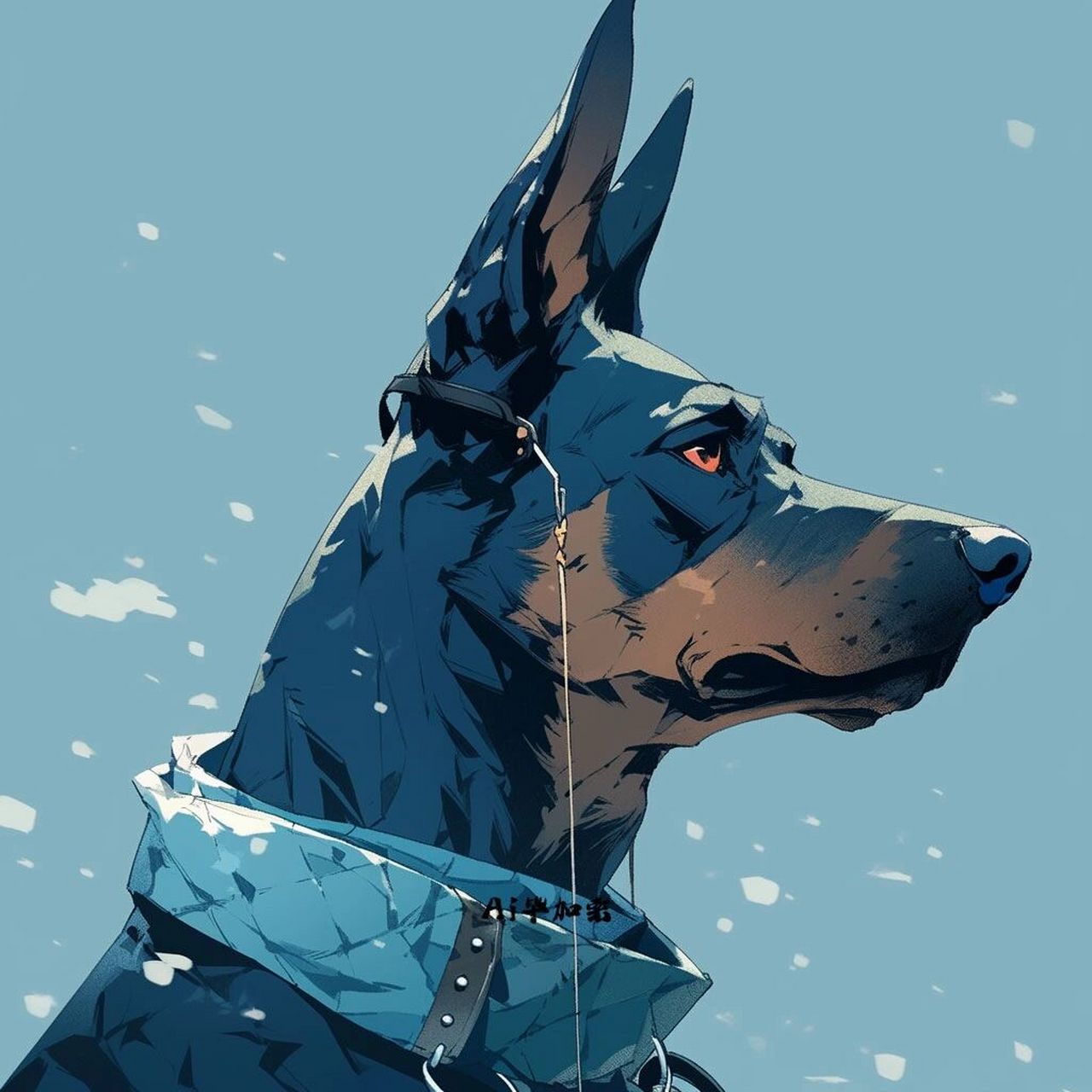 蓝色风暴97戴眼镜的杜宾犬头像插画 杜宾真的好飒哇,不愧是警犬.