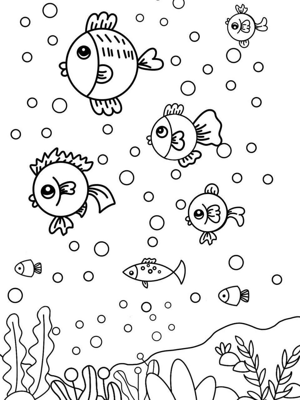 海底世界 可爱的小鱼 创意画 儿童画9615线稿 