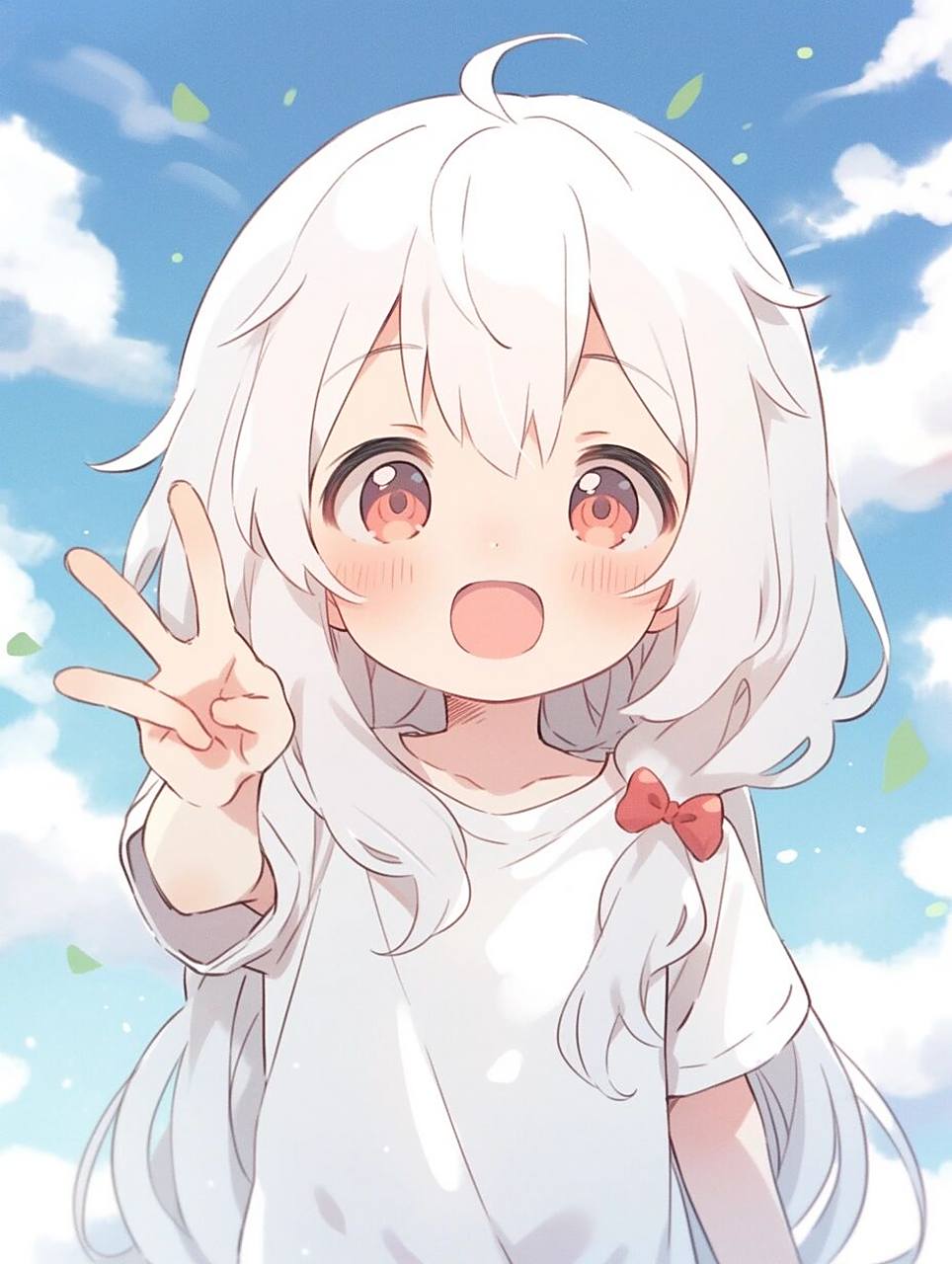 【漫画头像】天空可爱版白发女孩  给生活比个v, 可可爱爱小女孩.