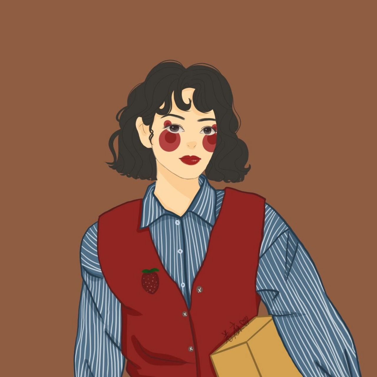 头像插画 | 手绘头像 | 红马甲女孩～ 为什么同样遇到好笑的事别的