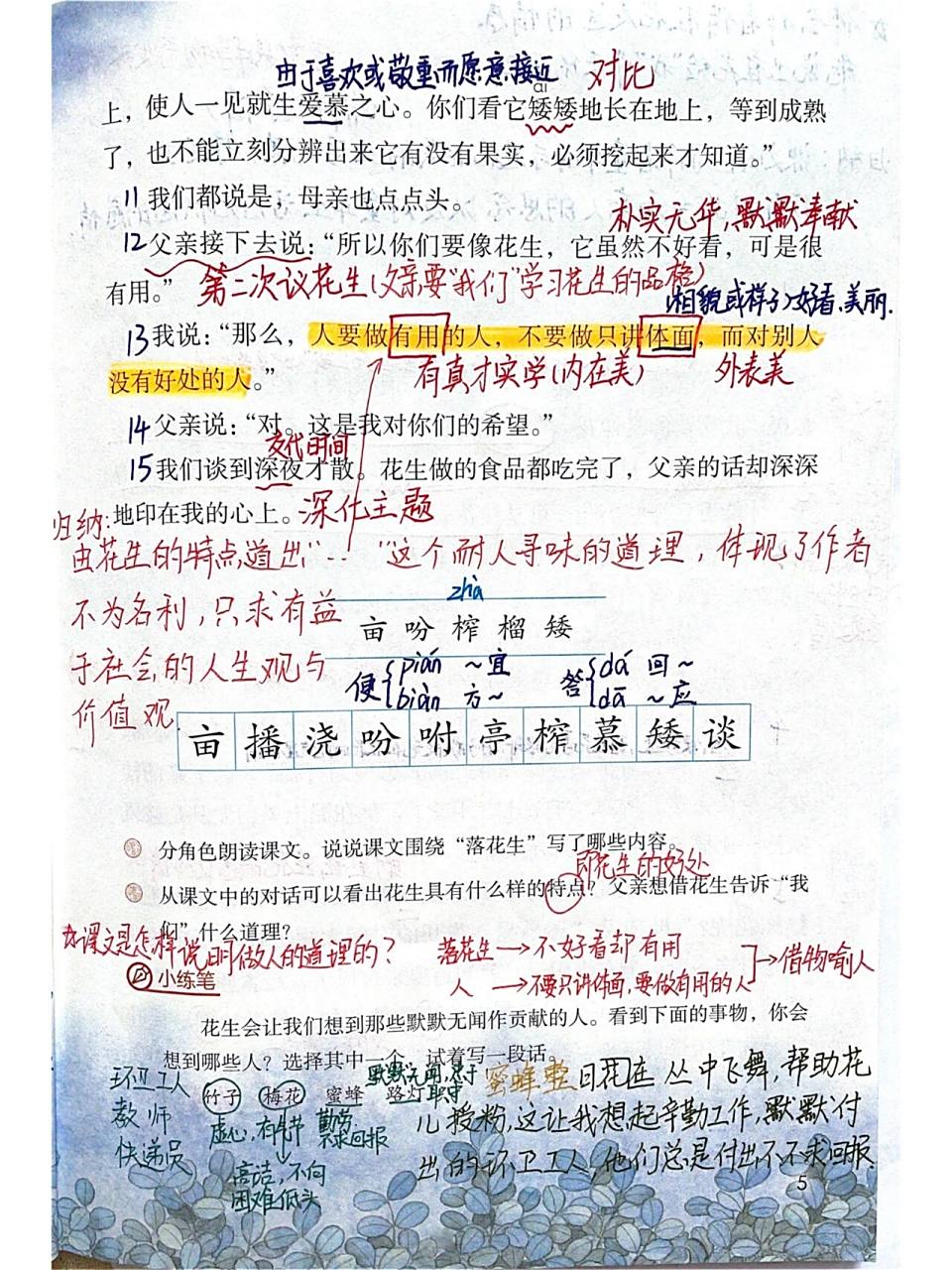 五年级上册课文《落花生》详细笔记