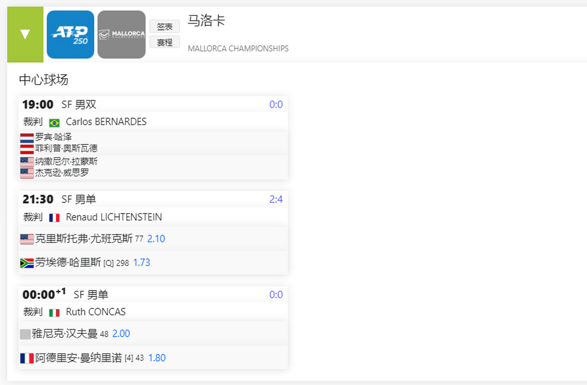 今日赛程: 凯斯vs高芙,吉奥尔吉vs卡萨金娜, 麦克唐纳德vs塞伦多洛,巴