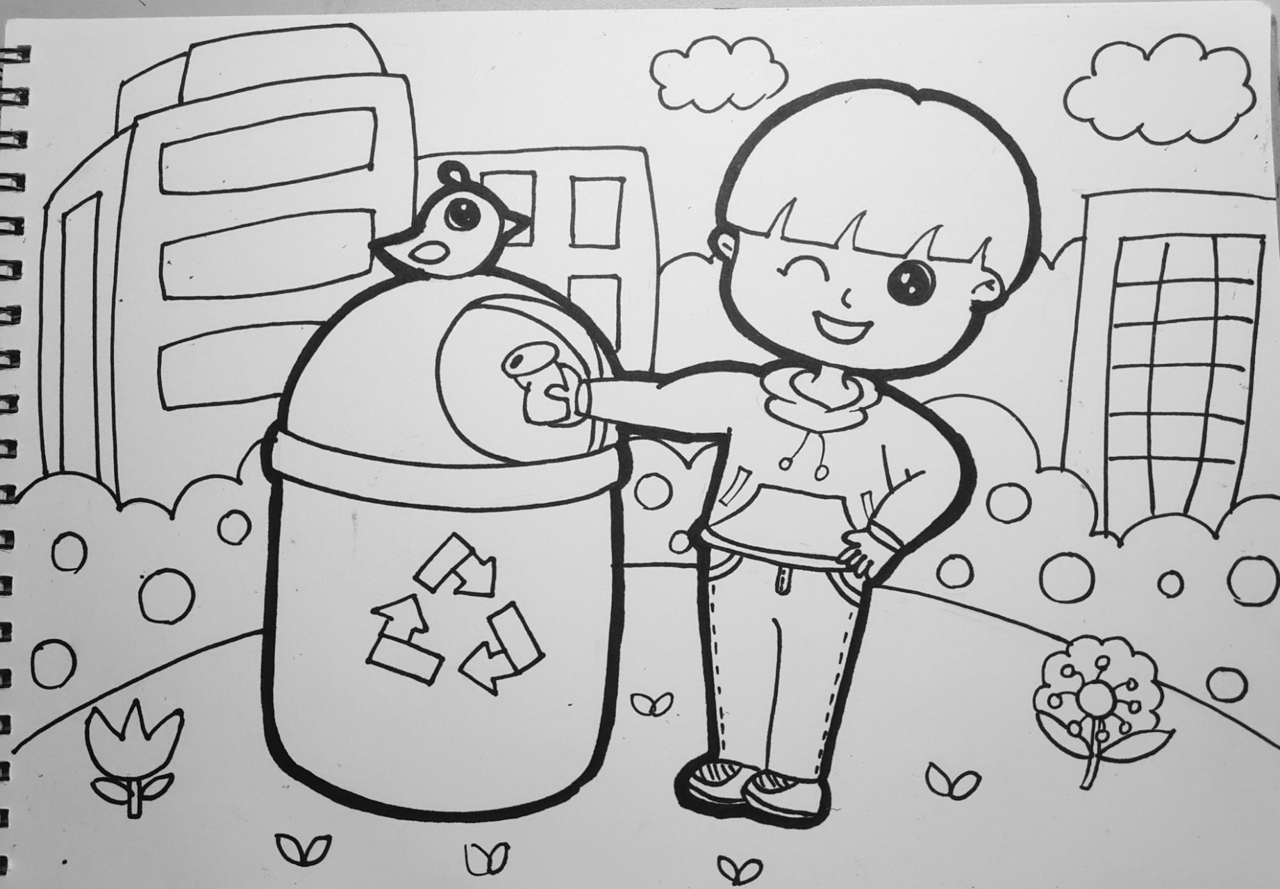 关于环保,绿色生态的主题画 哈哈哈感觉我每次都没有上色,上色这一块