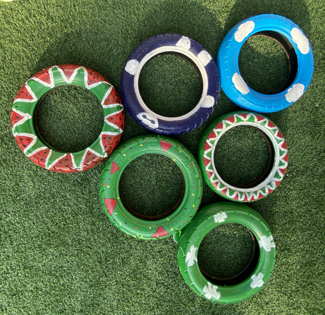 轮胎画轮胎彩绘幼儿园环创 轮胎画